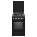 MIKA Standing Cooker, 50cm x 60cm, 3 Gas Pool Jet Burners + 1 RAPID Hot Plate, Button Ignition, 4 Function Electric Oven, Rotisserie, Full Black MST5060U33PFB