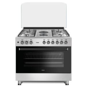 MIKA Standing Cooker, 90cm x 60cm, 4 Gas Pool Jet Burners + 2 RAPID Hot Plates, FLAME FAILURE SAFETY, Auto Ignition, 10 Function Full 90cm Electric Oven (Air Fry+Convection Fan), Rotisserie, Half Inox MST9042WEF10HI