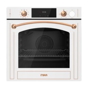 MIKA Built In Oven, 60cm, 73L, Steam Art & Fry Art (Air Frier), Convection (Turbo) Fan Oven, 10 Functions, Digital Display Timer, with Grill, Pop Up Knob, White Glass Finish MBV15106FDWG