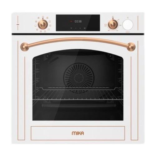 MIKA Built In Oven, 60cm, 73L, Steam Art & Fry Art (Air Frier), Convection (Turbo) Fan Oven, 10 Functions, Digital Display Timer, with Grill, Pop Up Knob, White Glass Finish MBV15106FDWG