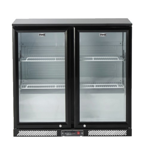 MIKA Showcase Chiller Back Bar, 220L, Double Door, Double Tempered Glass Door with LOW-E Black MSCB902D220BL