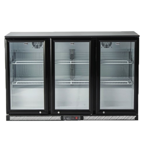 MIKA Showcase Chiller Back Bar, 320L, Triple Door, Double Tempered Glass Door with LOW-E Black MSCB903D320BL